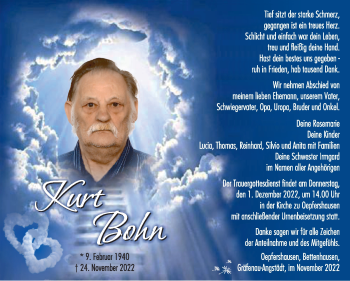 Traueranzeige von Kurt Bohn von Südthüringer Presse