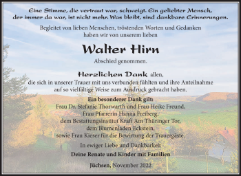 Traueranzeige von Walter Hirn von Südthüringer Presse