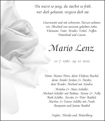 Traueranzeige von Mario Lenz von Frankenpost