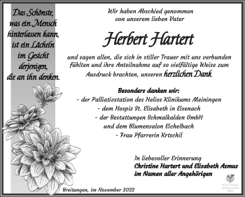 Traueranzeige von Herbert Hartert von Südthüringer Presse