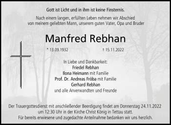 Traueranzeige von Manfred Rebhan von Neue Presse Coburg