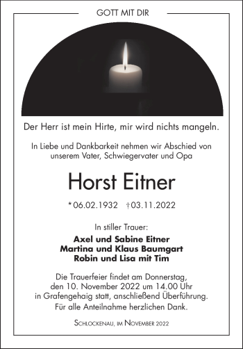 Traueranzeige von Horst Eitner von Frankenpost