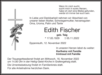 Traueranzeige von Edith Fischer von Frankenpost