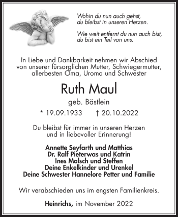 Traueranzeige von Ruth Maul von Südthüringer Presse