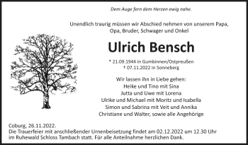 Traueranzeige von Ulrich Bensch von Neue Presse Coburg