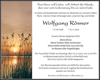Traueranzeige von Wolfgang Rösner von Südthüringer Presse