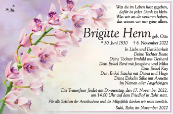 Traueranzeige von Brigitte Henn von Südthüringer Presse