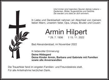 Traueranzeige von Armin Hilpert von Frankenpost