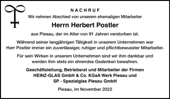 Traueranzeige von Herbert Post von Neue Presse Coburg