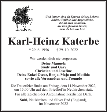 Traueranzeige von Karl-Heinz Katerbe von Neue Presse Coburg