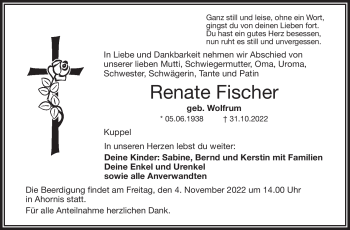 Traueranzeige von Renate Fischer von Frankenpost