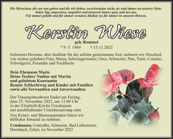 Traueranzeige von Kerstinq Wiese von Südthüringer Presse