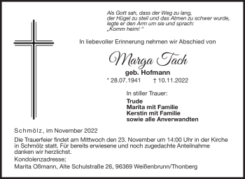 Traueranzeige von Marga Tach von Neue Presse Coburg