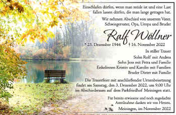 Traueranzeige von Ralf Wöllner von Südthüringer Presse