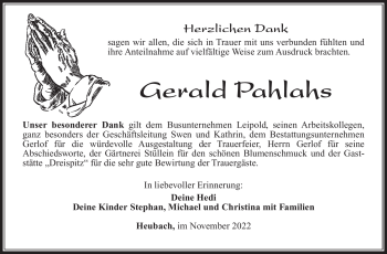 Traueranzeige von Gerald Pahlahs von Südthüringer Presse