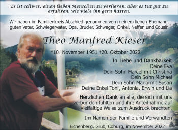 Traueranzeige von Manfred Kieser von Südthüringer Presse