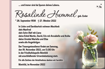 Traueranzeige von Rosalinde Hummel von Südthüringer Presse