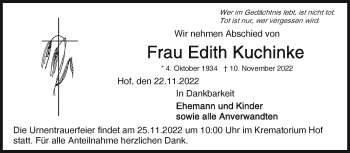 Traueranzeige von Edith Kuchinke von Frankenpost