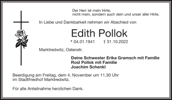 Traueranzeige von Edith Pollok von Frankenpost