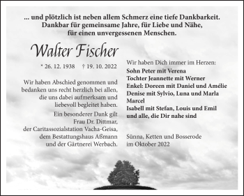 Traueranzeige von Walter Fischer von Südthüringer Presse