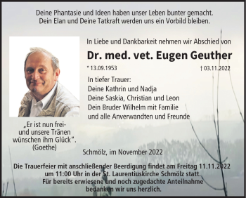 Traueranzeige von Eugen Geuther von Neue Presse Coburg