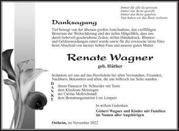 Traueranzeige von Renate Wagner von Südthüringer Presse