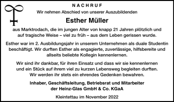Traueranzeige von Esther Müller von Neue Presse Coburg