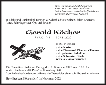 Traueranzeige von Gerold Köcher von Südthüringer Presse