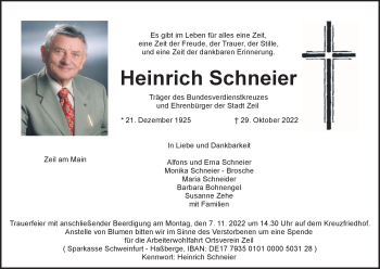 Traueranzeige von Heinrich Schneier von Neue Presse Coburg