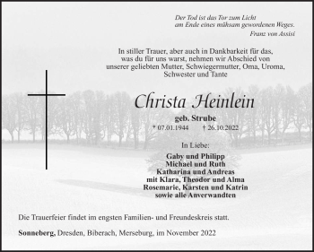 Traueranzeige von Christa Heinlein von Südthüringer Presse