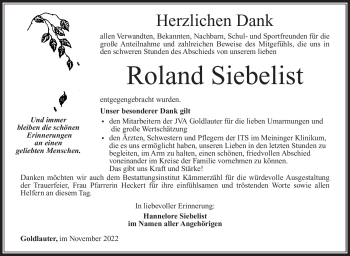 Traueranzeige von Roland Siebelist von Südthüringer Presse