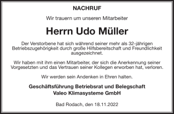 Traueranzeige von Udo Müller von Neue Presse Coburg
