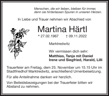 Traueranzeige von Martina Härtl von Frankenpost
