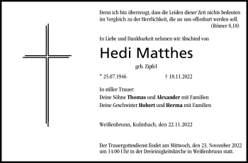 Traueranzeige von Hedi Matthes von Neue Presse Coburg