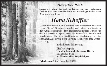 Traueranzeige von Horst Scheffler von Südthüringer Presse
