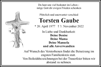 Traueranzeige von Torsten Gaube von Frankenpost
