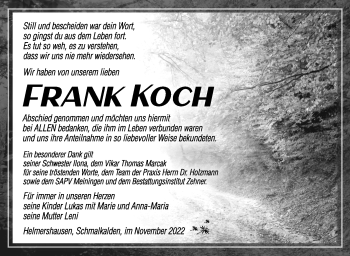 Traueranzeige von Frank Koch von Südthüringer Presse