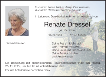 Traueranzeige von Renate Dressel von Neue Presse Coburg