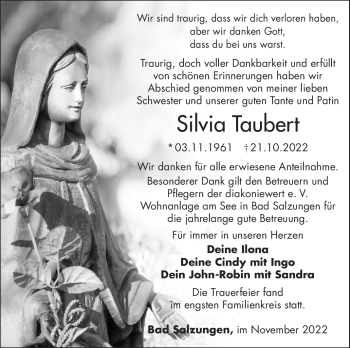 Traueranzeige von Silvia Taubert von Südthüringer Presse