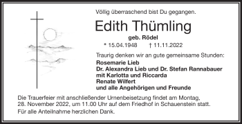 Traueranzeige von Edith Thümling von Frankenpost