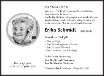 Traueranzeige von Erika Schmidt von Südthüringer Presse