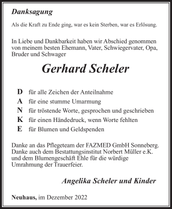Traueranzeige von Gerhard Scheler von Südthüringer Presse