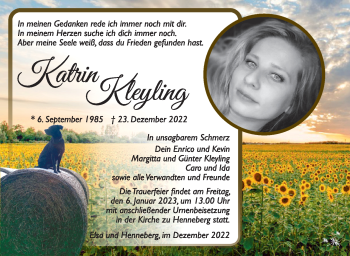 Traueranzeige von Katrin Kleyling von Südthüringer Presse