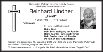 Traueranzeige von Reinhard Lindner von Frankenpost