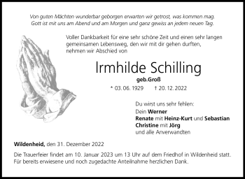 Traueranzeige von Irmhilde Schilling von Neue Presse Coburg