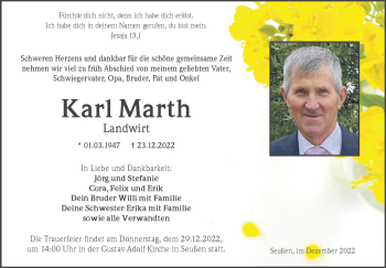 Traueranzeige von Karl Marth von Frankenpost