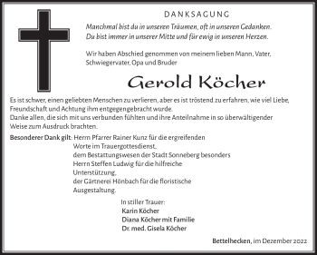 Traueranzeige von Gerold Köcher von Südthüringer Presse