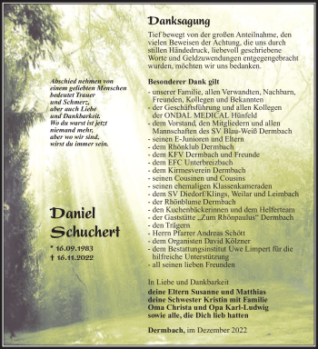 Traueranzeige von Daniel Schuchert von Südthüringer Presse