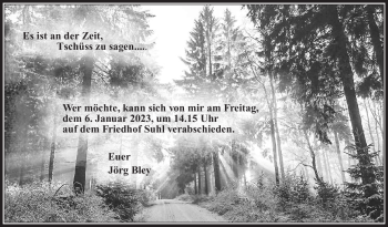 Traueranzeige von Jörge Bley von Südthüringer Presse