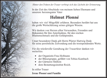Traueranzeige von Helmut Plonné von Südthüringer Presse